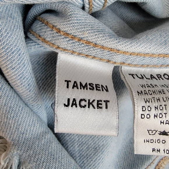 Tularosa Sz S Tamsen Distressed Denim Jacket Fray Fringe Barbados Light Wash - Picture 7 of 10
